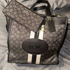 Coach Black and Gold Leather Tote